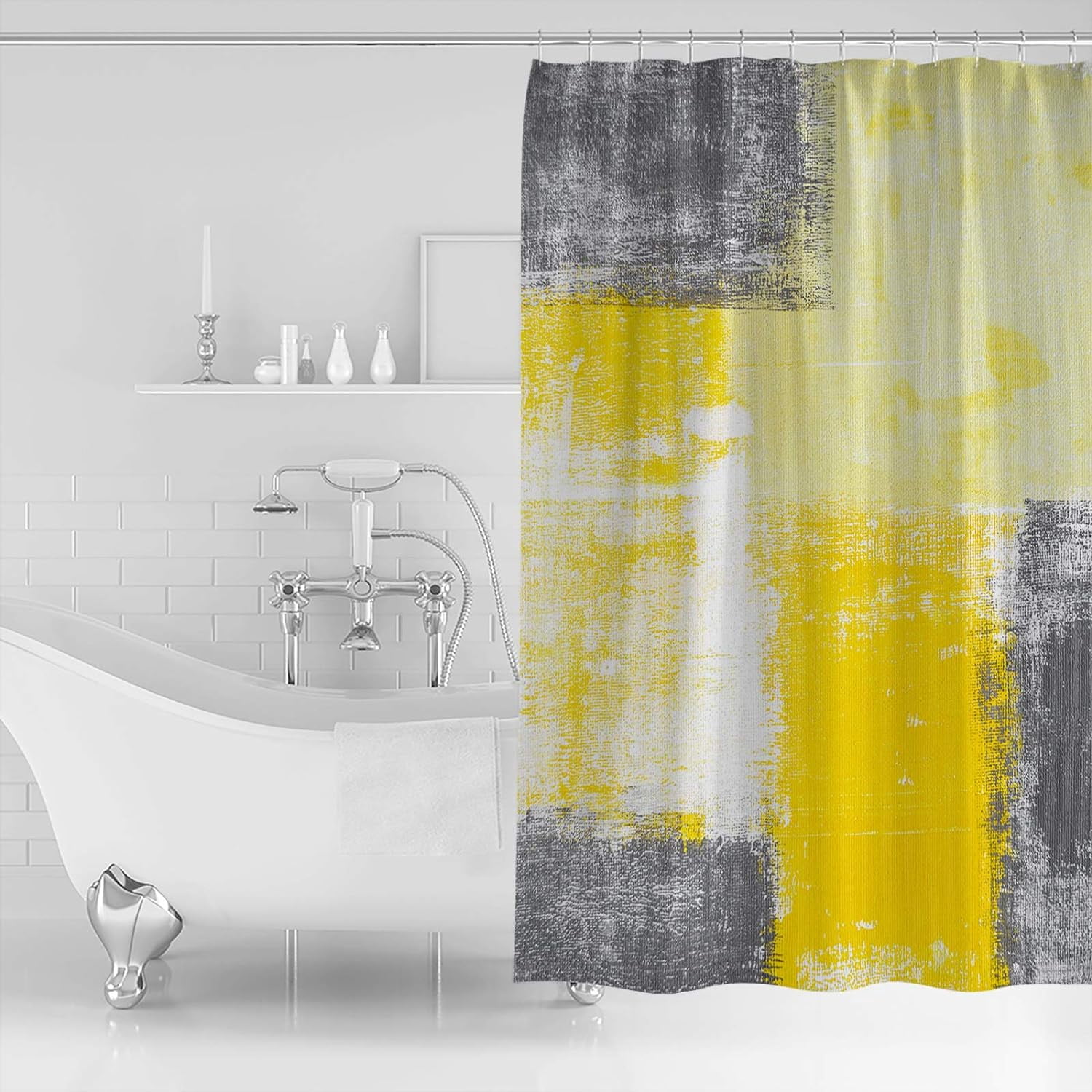 Yellow Ombre Shower Curtain Lightweight Gold Grey Yellow Shower Curtains with 12 Hooks Yellow Abstract Art Waterproof Bath Curtain for Bathroom,Mustard Yellow Grey Bathtub Decor 36 X 72 Inch
