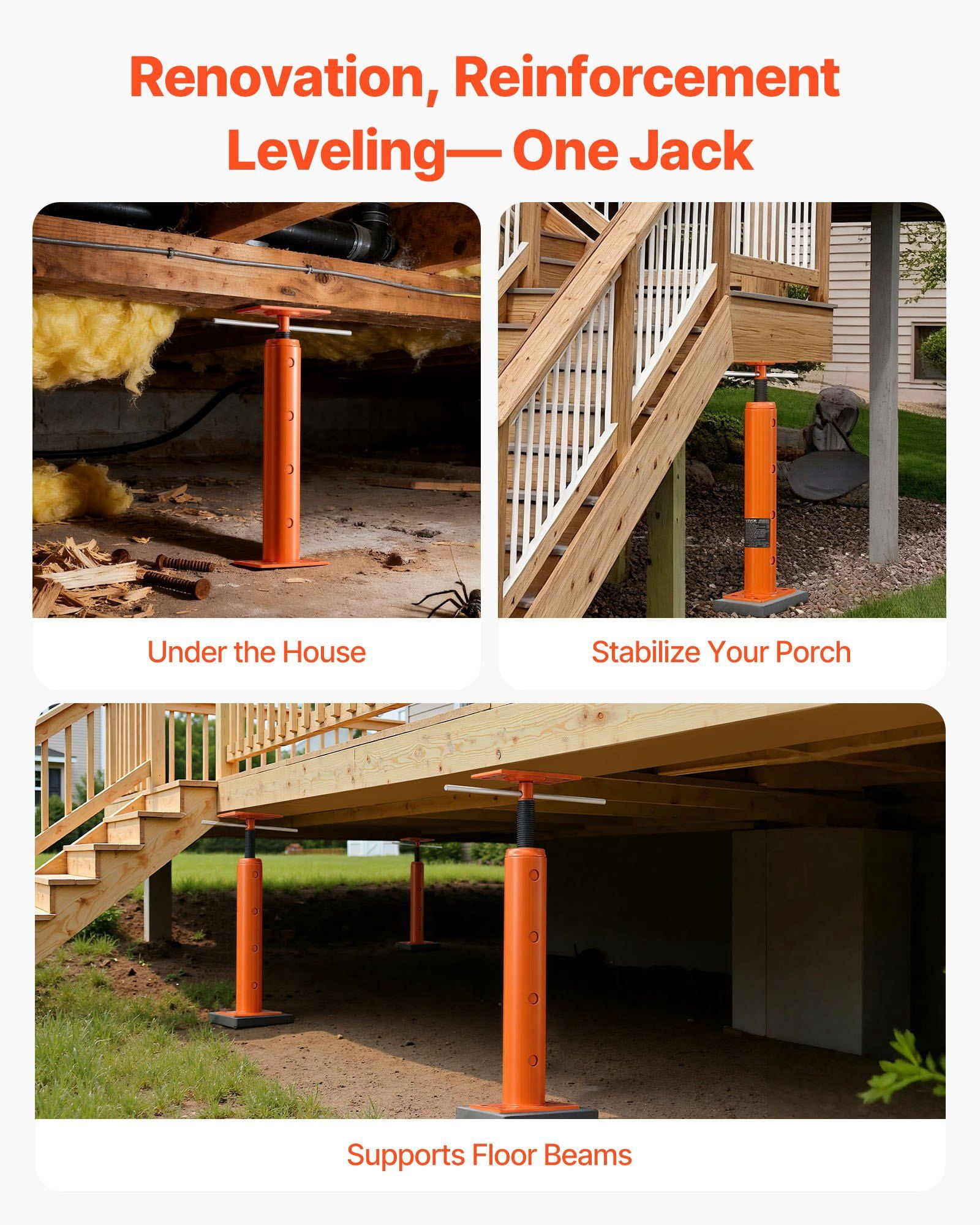 2 Pack House Floor Jacks 19-36 Inch Height 18000 lbs Max Load Adjustable Support Beam Basement Jack Post Pole Leveling Lift Steel Telescoping Post Temporary Support