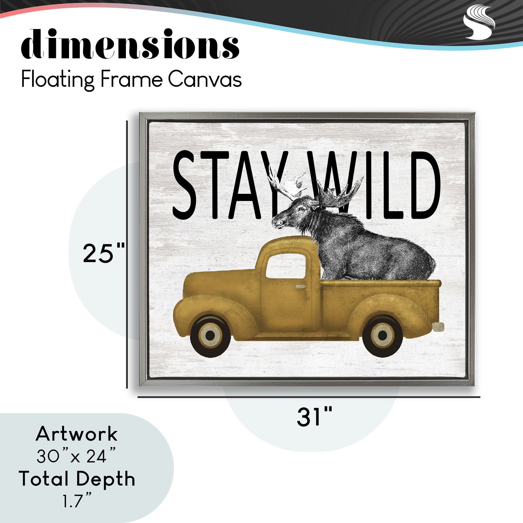 Stay Wild Moose Truck Gray Framed Floater Canvas Wall Art, design by Lettered and Lined