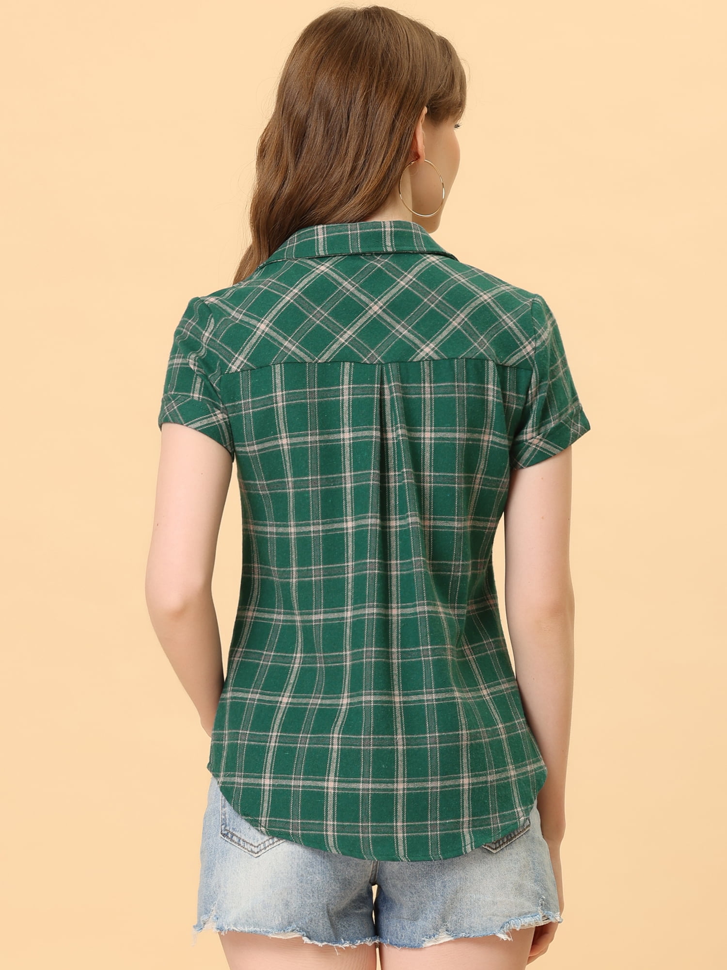 DARING DIVA Women's Casual Boyfriend Plaid Button Down Flannel Shirt L Green Beige