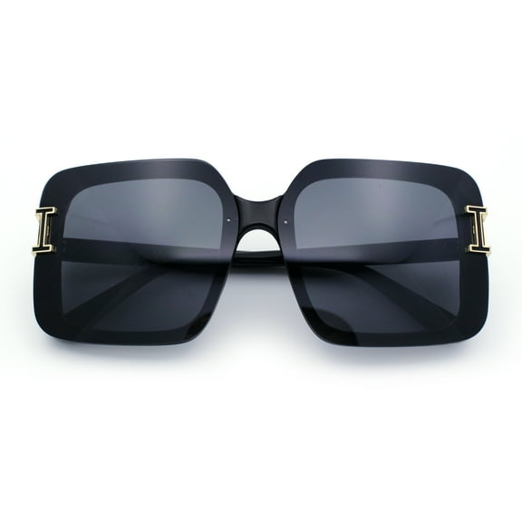 Womens Rimless Designer Fashion Oversized Rectangular Plastic Sunglasses All Black