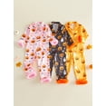 thumbnail image 3 of RUINIXCW Toddler Baby Girl Halloween Silk Stain Pajamas Set Kids Little Girl Fall Winter PJS Set Sleepwear Pumpkin Bat Fuzzy Trim Long Sleeve Button Down Shirt and Pants Set Loungewear Homewear, 3 of 9