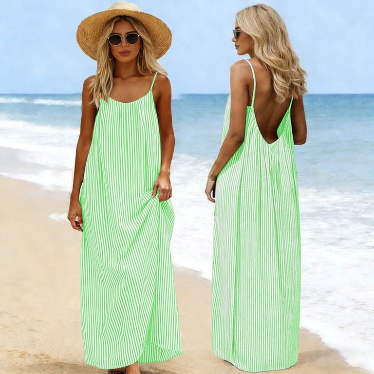 long casual lounge dresses Umfun Women's Spaghetti Strap Maxi Dress with Ruffle Hem