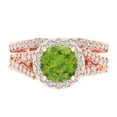thumbnail image 2 of 2.32 ct Brilliant Round Cut Natural Peridot 14K Rose Gold Halo Solitaire with Accents Engagement Bridal Wedding Ring Band Set size 7.25, 2 of 7