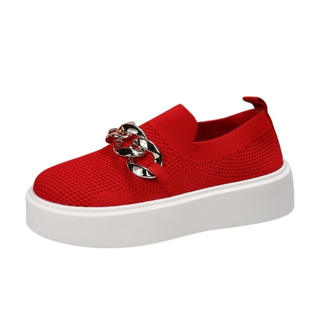 

Mackneog Ladies Solid Color Mesh Metal Chain Decorative Platform Casual Shoes Gift on Clearance