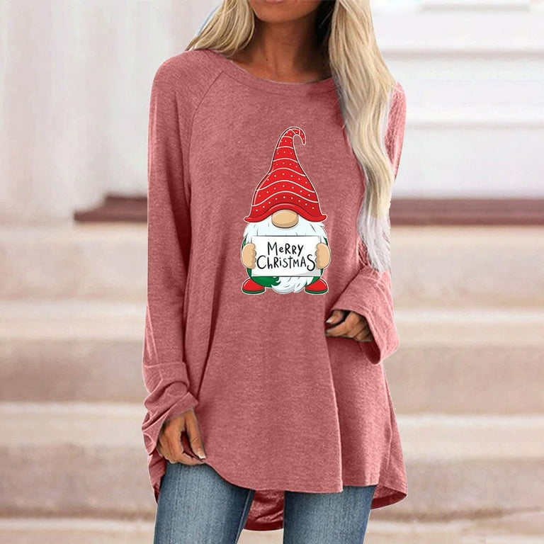 JURANMO Chrismas Plus Size Trendy Pullover Tops,Women Loose Long Sleeve  Santa Claus Printed T Shirts Tunics to Wear with Leggings Oversized  Sweartshirts Casual Crewneck Shirts Blouses Sweaters 