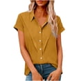 thumbnail image 2 of Vmvidoty Women's Summer Solid Color Lapel Button Short Sleeve Linen Blouse Gold XXXXL( Women's or Women's Plus ), 2 of 7