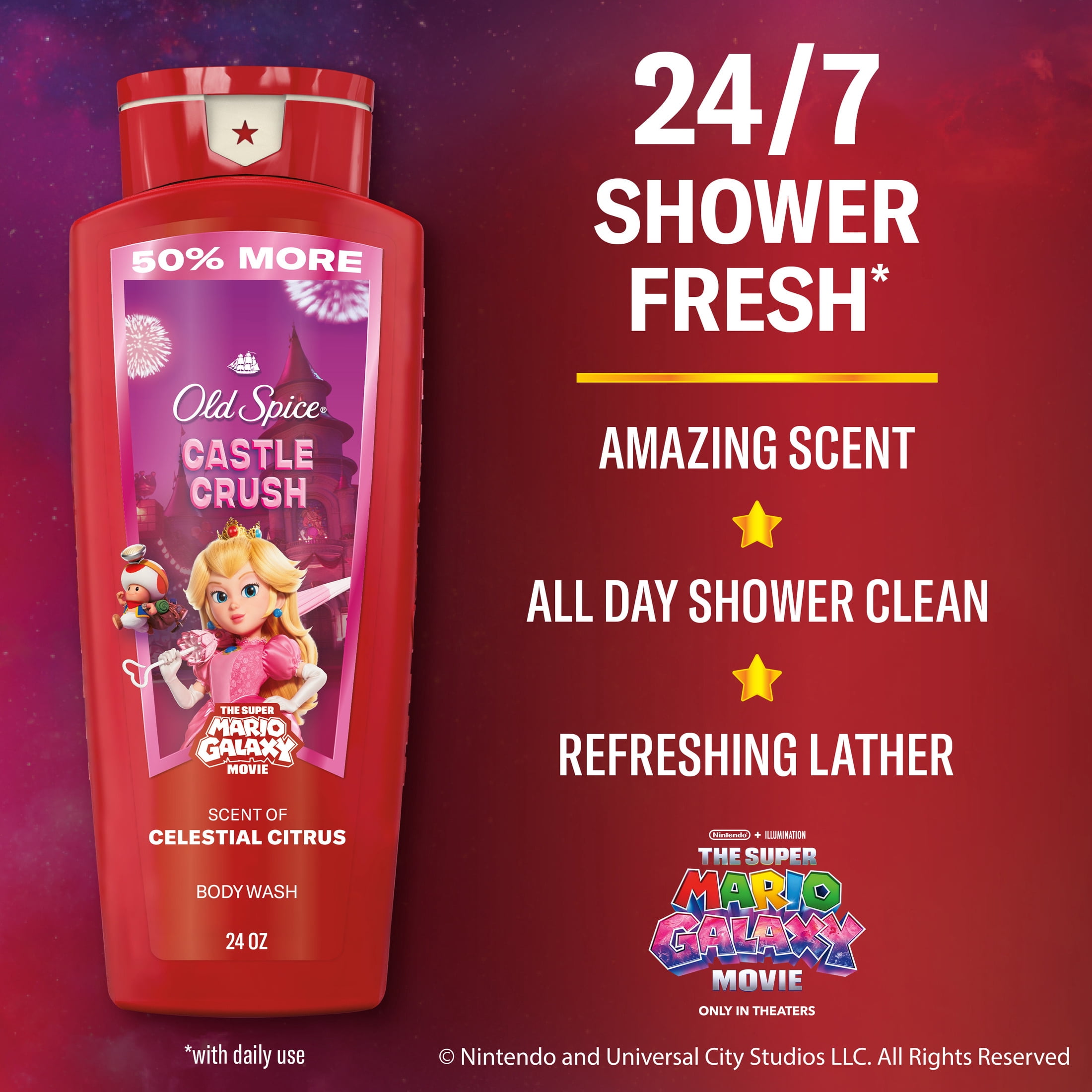 Old Spice Body Wash for Men, Castle Crush, Scent of Celestial Citrus, Old Spice x The Super Mario Galaxy Movie, 24 fl oz