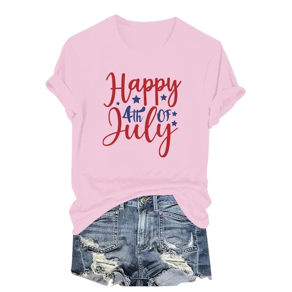 Gibobby Ladies Independence Day Happy 4th Of July Printed Short Sleeved T Shirt Top(XXL,Pink)