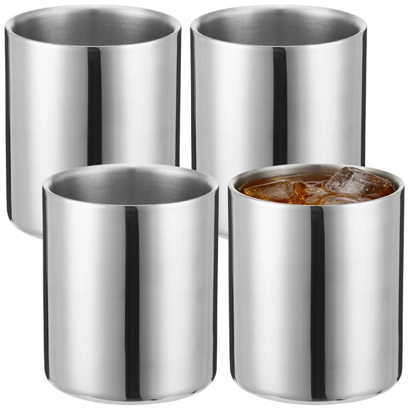 4PCS Stainless Steel Whiskey Glass Set, 300ml Double Walled Insulated Tumbler, Unbreakable Old Fashioned Drinking Cup, Metal Cups for Drinking, Ideal for Bourbon Scotch Cocktails