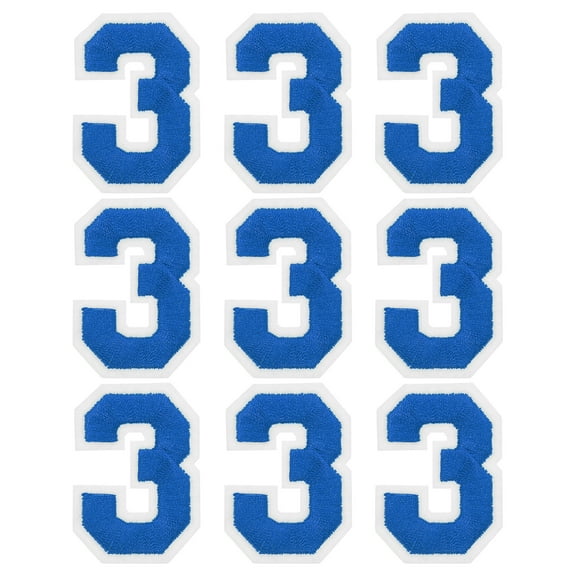 Uxcell Iron on Number Patches 2" Number 3 Embroidered Patch (Blue, Pack of 9)