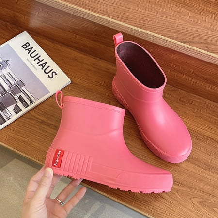 

Women S Winter Plush Adult Water Shoes Anti-Skid Short Rubber Boots Warm Rain Boots