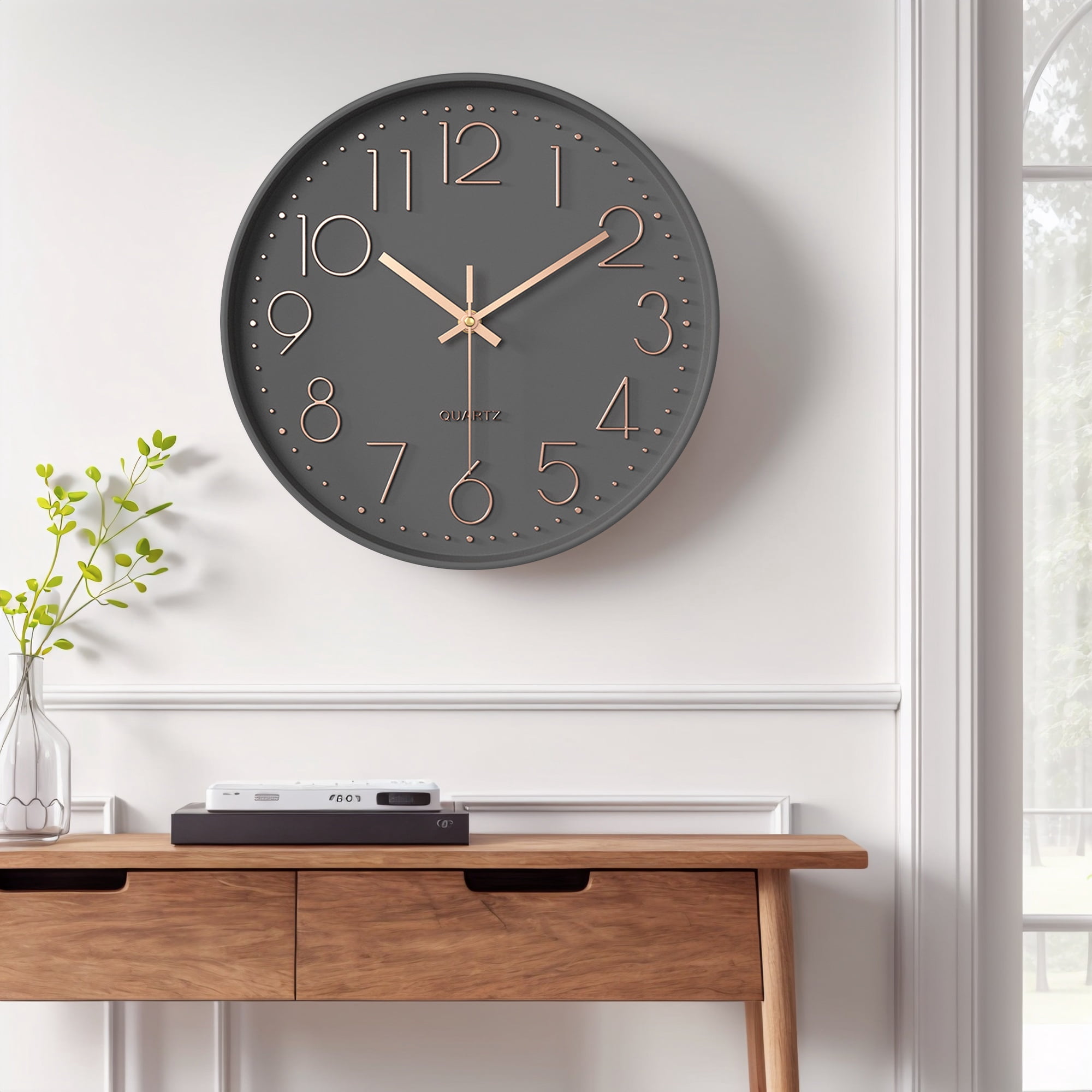 Unique Bargains Silent Non-Ticking Modern Battery Operated Wall Clock Grey