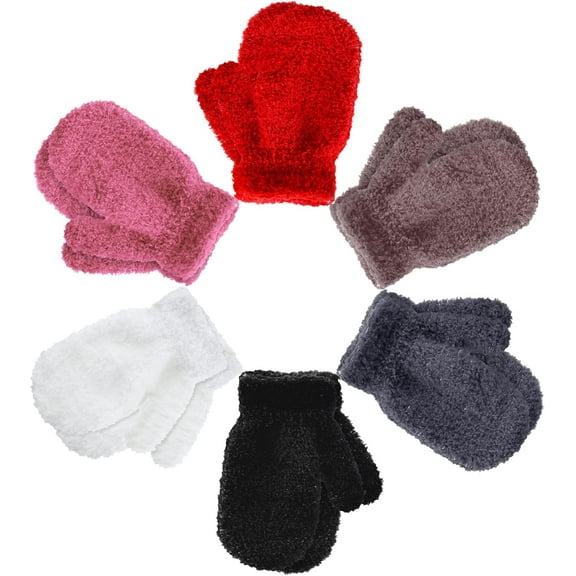 6 Pairs Toddler Mittens Warm Fleece Kids Mittens Winter Stretch Knit Gloves for Baby Boys Girls