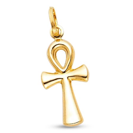 Gold Ankh Charm - Solid 14k Yellow Gold Ankh Cross Pendant Religious Charm Classic Design Polished Genuine 26 x 13 mm