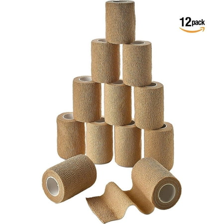MEDca Self Adherent Cohesive Wrap Bandages | in 3 Inches X 5 Yards 12 Count with Strong Elastic First Aid Tape for Sprain Swelling and Soreness on Wrist and Ankle in Skin Color