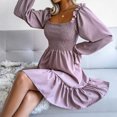 thumbnail image 5 of Winter Savings Clearance! Lindreshi Fall Dresses for Women 2023 Homecoming Dresses Fashion Women Casual Long Sleeve Solid Color Collar Flared Long Sleeves Ruffles Dress, 5 of 5