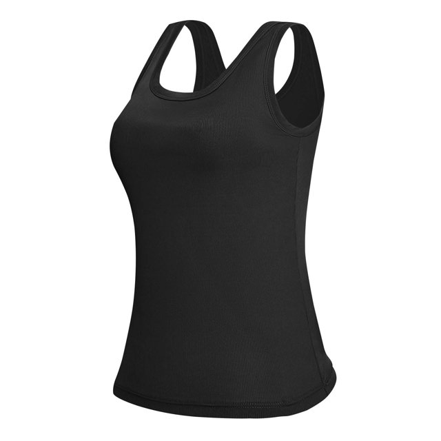 Fanxing Débardeur à Bretelles Spaghetti Réglables avec Soutien-Gorge Intégré en Coton Couche de Base Noir,m