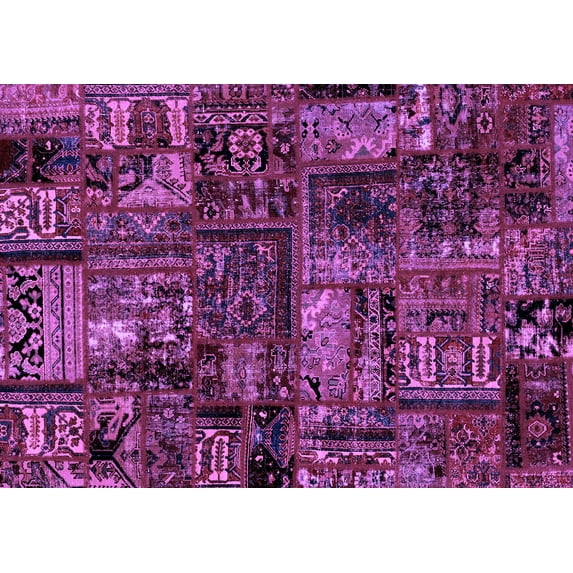 Ahgly Company Indoor Rectangle Patchwork Purple Transitional Area Rugs, 5' x 8'