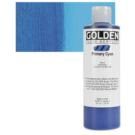 Golden Fluid Acrylic Paint, 8 oz, Primary Cyan