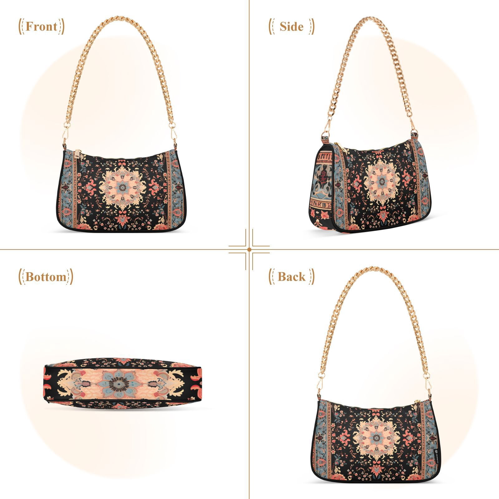 Vintage Boho PatternWomen Small Shoulder Bag Crossbody Tote Hobo Bags Purse Clutch Handbags with Chain Strap for Women