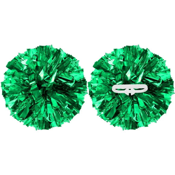Uxcell 2 Pcs Pompones de Animación Metálicos de 12" con Anillos de Mango para Baile Verde