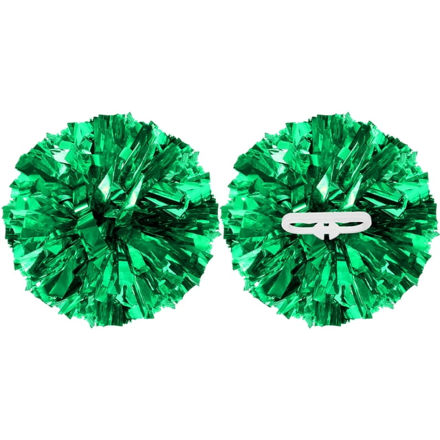 Uxcell 2 Pcs Pompones de Animación Metálicos de 12" con Anillos de Mango para Baile Verde
