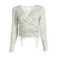 thumbnail image 5 of No Boundaries Juniors’ Surplice Ruched Tie Front Top, 5 of 5