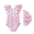 thumbnail image 2 of Toddler Girls Swimsuits One Piece Printed Bathing Suits Modest Swimwear with Hat Summer Beach Clothes Pink 3-4 Years, 2 of 5
