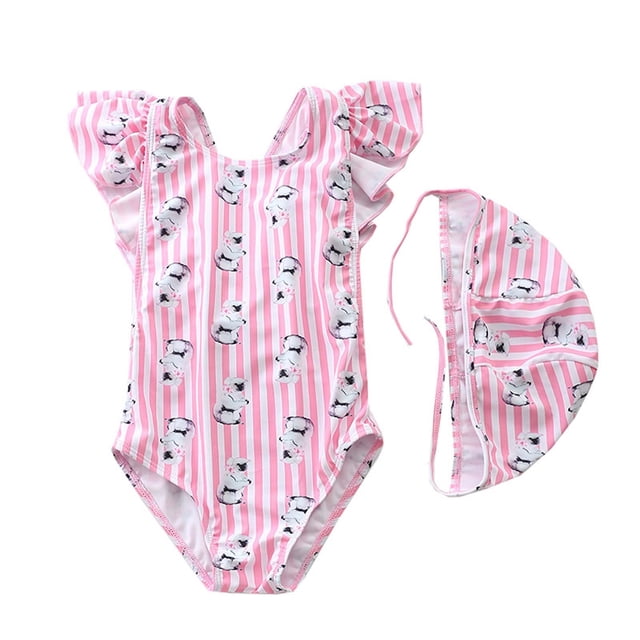 Odeerbi 2-24 Meses Traje de Baño de Una Sola Pieza Para Niñas Con Sombrero de Sol Traje de Baño de Verano Con Impresión Linda