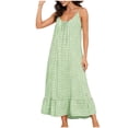 thumbnail image 2 of Aboser Womens Plaid Gingham Nightgowns Trendy Pleated Front Sleepwear Loose Round Neck Nightdress Comfy Soft Sleeveless Tank Sleep Shirts with Pockets, 2 of 6