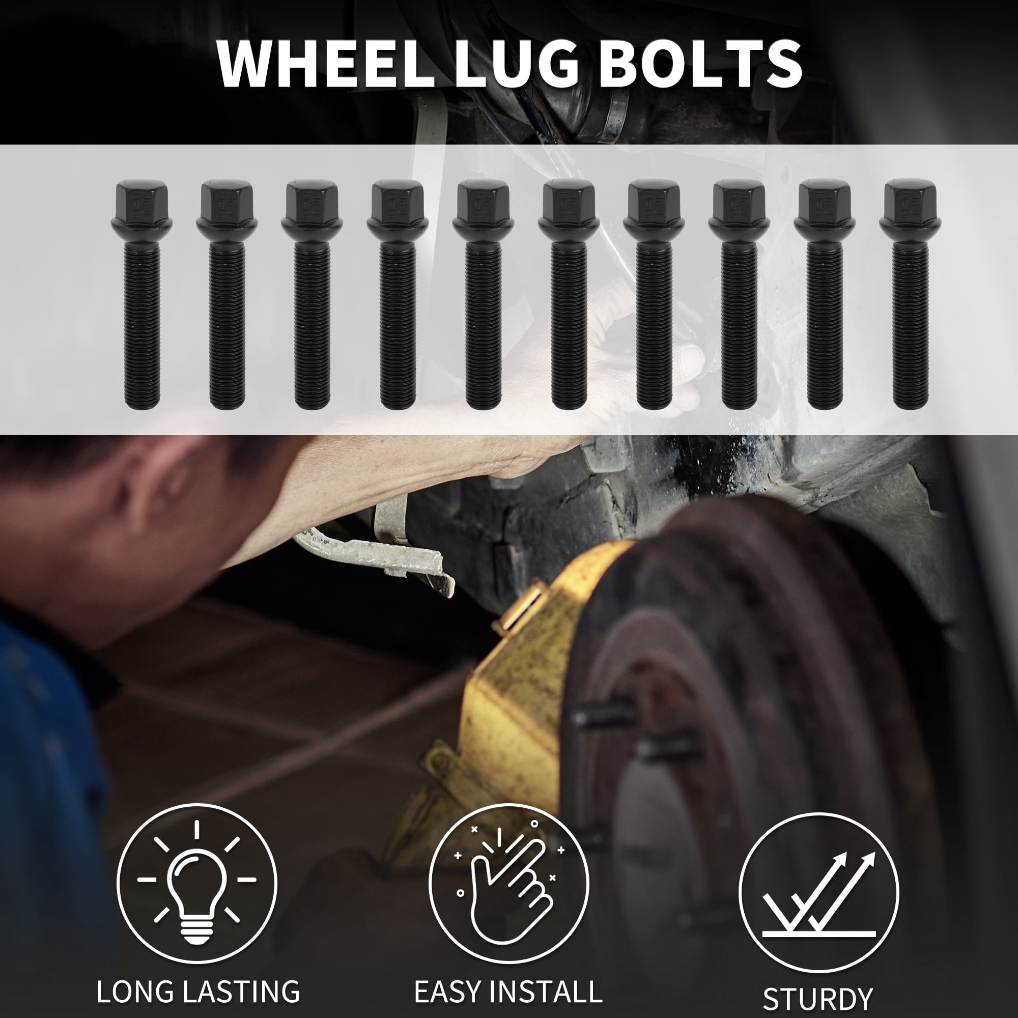 Unique Bargains Ball Seat Wheel Lug Bolt for Volkswagen and for Audi M14x1.5mm 10 Pieces