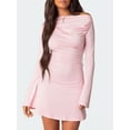 thumbnail image 2 of Arvbitana Women's Ruched Mini Dress Long Sleeve Off Shoulder Bodycon Dress Solid Color Boat Neck Slim Fit Short Party Dress for Club Cocktail Dating, 2 of 5