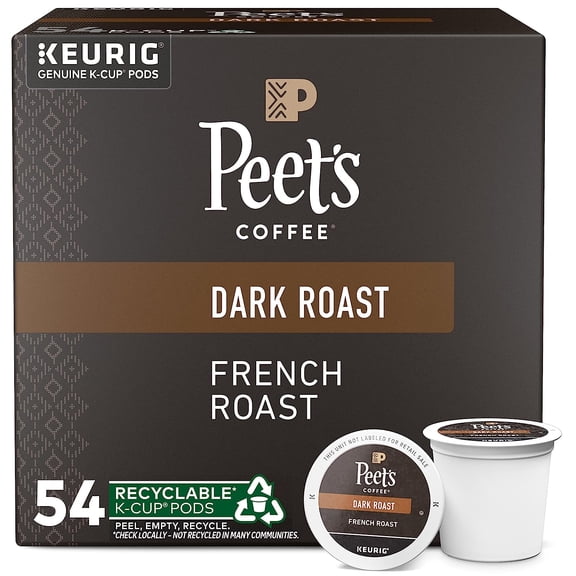 Peet's Coffee, Dark Roast K-Cup Pods for Keurig Brewers - French Roast 54 Count (1 Box of 54 K-Cup Pods) Packaging May Vary
