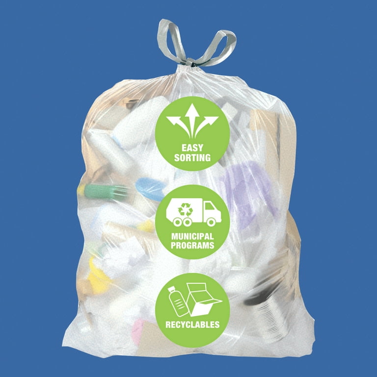 Great Value 13-Gallon Clear Drawstring Tall Kitchen Recycling Bags,  Unscented, 20 Bags