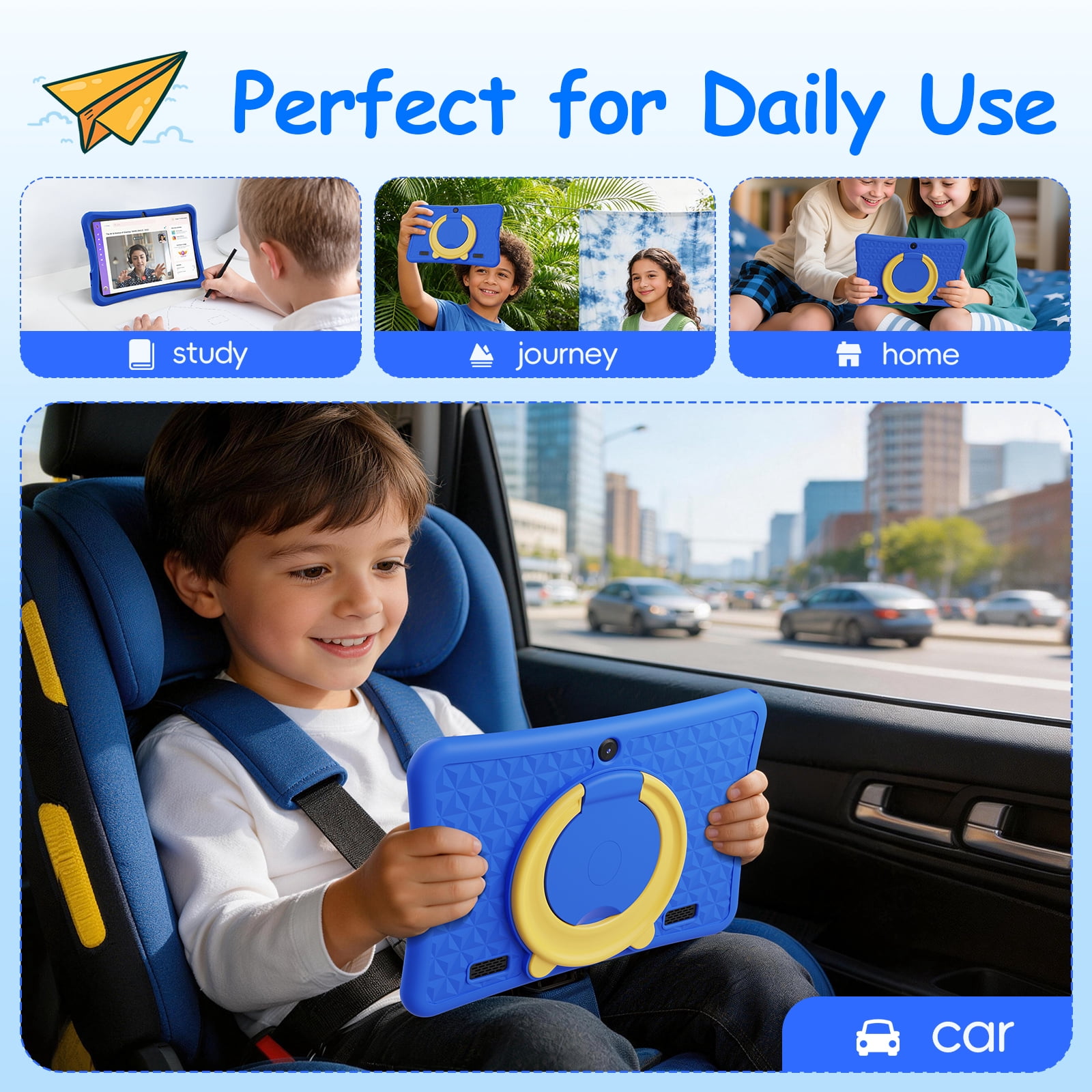 10.1" Android 15 Kids Tablet, 6GB+32GB & Dual Camera Tablet for Kid, 6000mAh，Parent Control, Child Education Tablet with WiFi(Blue)