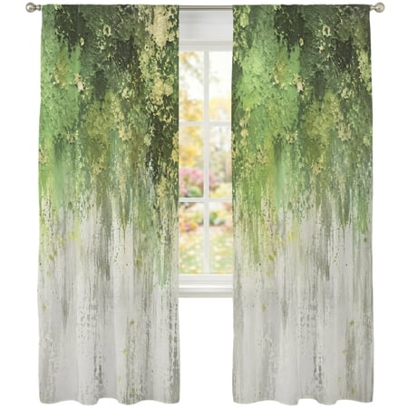 Botanical Abstract Sheer Curtains 96 Inches Long 2 Panels Mossy Forest Tones Green Canopy Modern Semi Sheer Rod Pocket Window Curtains Light Filtering Drapes for Living Room Bedroom