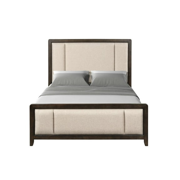 Miekor Furniture King Upholstered Headboard & Footboard Antique Brown Wood Finish with Traditional Styling 53344