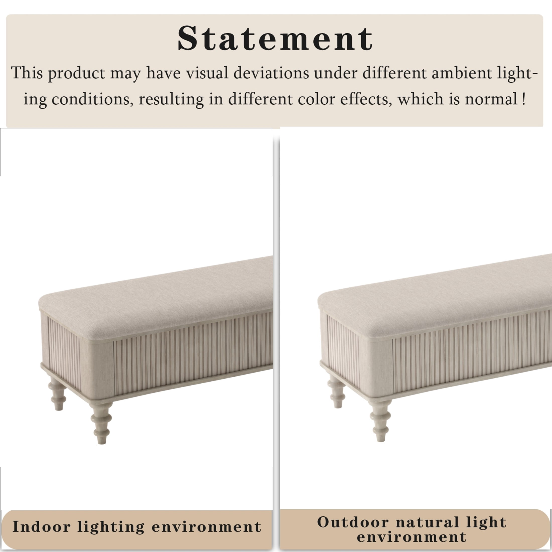 GDF Studio 50.8-Inch Storage Ottoman Bench with Linen Seat, Solid Rubberwood Frame, Beige