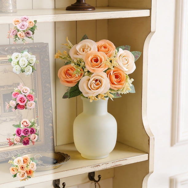 Yhmxh Flores artificiales de rosas e hortensias, ramo de seda con tallos, tallos de flores RFaux para bodas, fiestas, arreglos florales, decoración de mesas y centros de mesa para el hogar.
