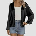 thumbnail image 2 of yoeyez Women Silk Satin Cardigan Lightweight Open Front Drape Cover Up Casual Soft Comfy Cropped Shrugs Cardigans Black,S, 2 of 7