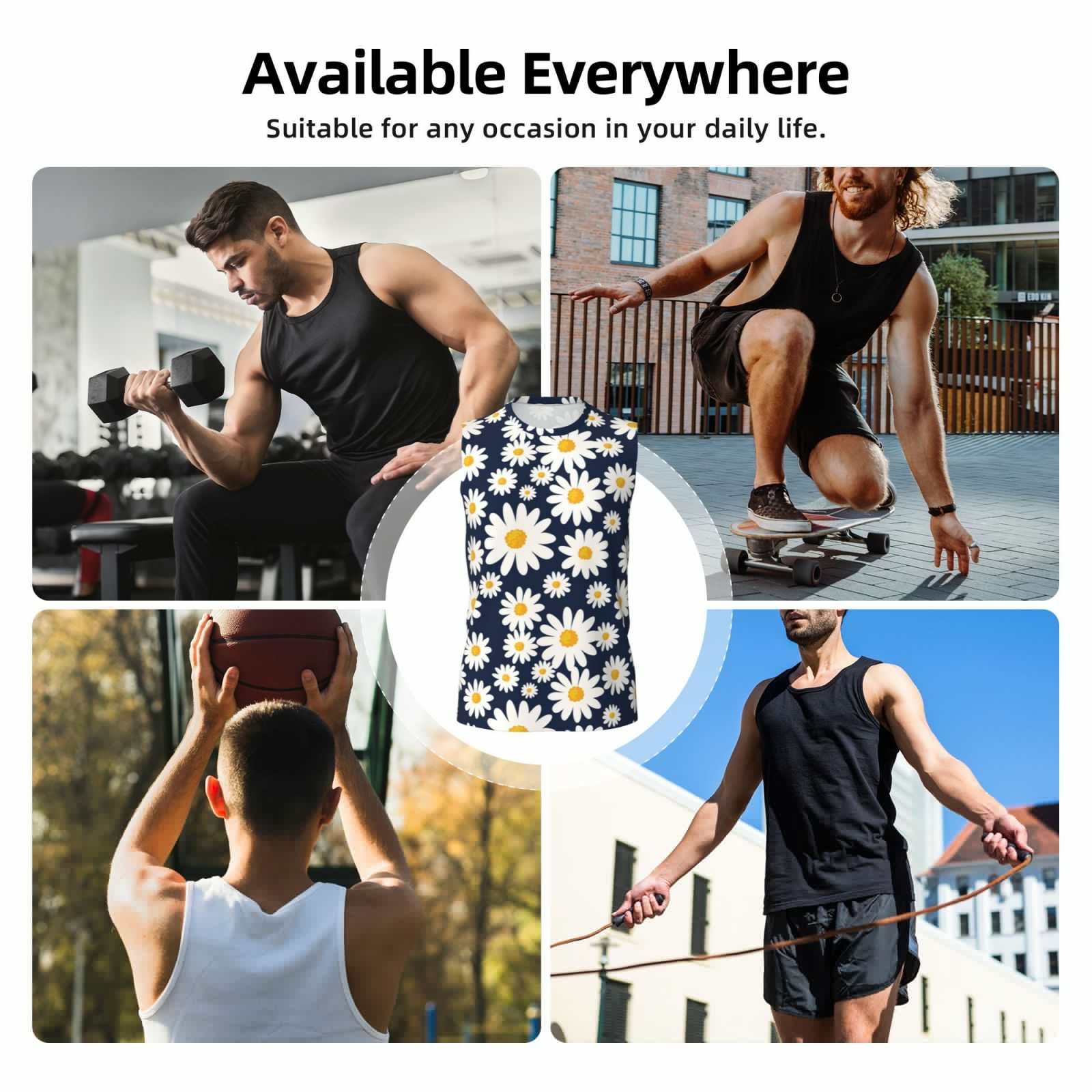 thumbnail image 7 of Kdxio Daisy Floral for Men's Muscle T-shirt,Sleeveless for Workout Running Athletic Gym Lounge Casual, 7 of 7