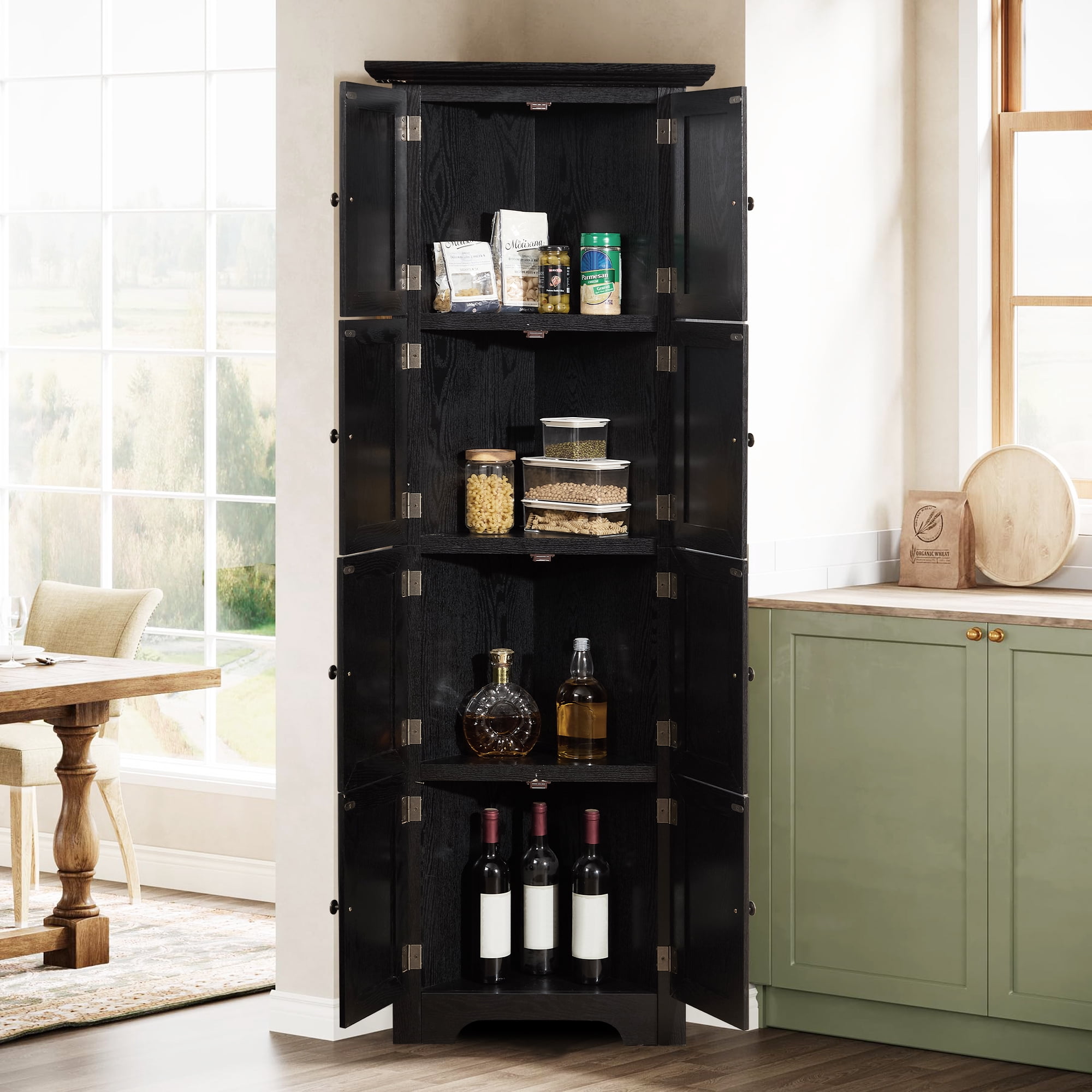 MDQMD Black Corner Storage Cabinet with Doors,72'' Tall Pantry Cabinet for kitchen,Space Saver Bathroom Cabinet for Hallway,Living Room