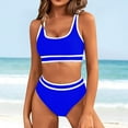 thumbnail image 2 of Hontri Bikinis Set Women's Two Swimsuit High Waisted Contrasting Colors Bikini Sets Double Shoulder Bathing Suits for 2024 Sky Blue L, 2 of 7