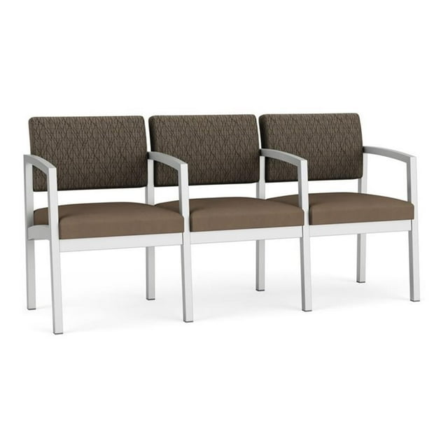 Chaise d'Attente de Réception en Acier Lenox 3 Places / Acier Argenté / Brun / Brun
