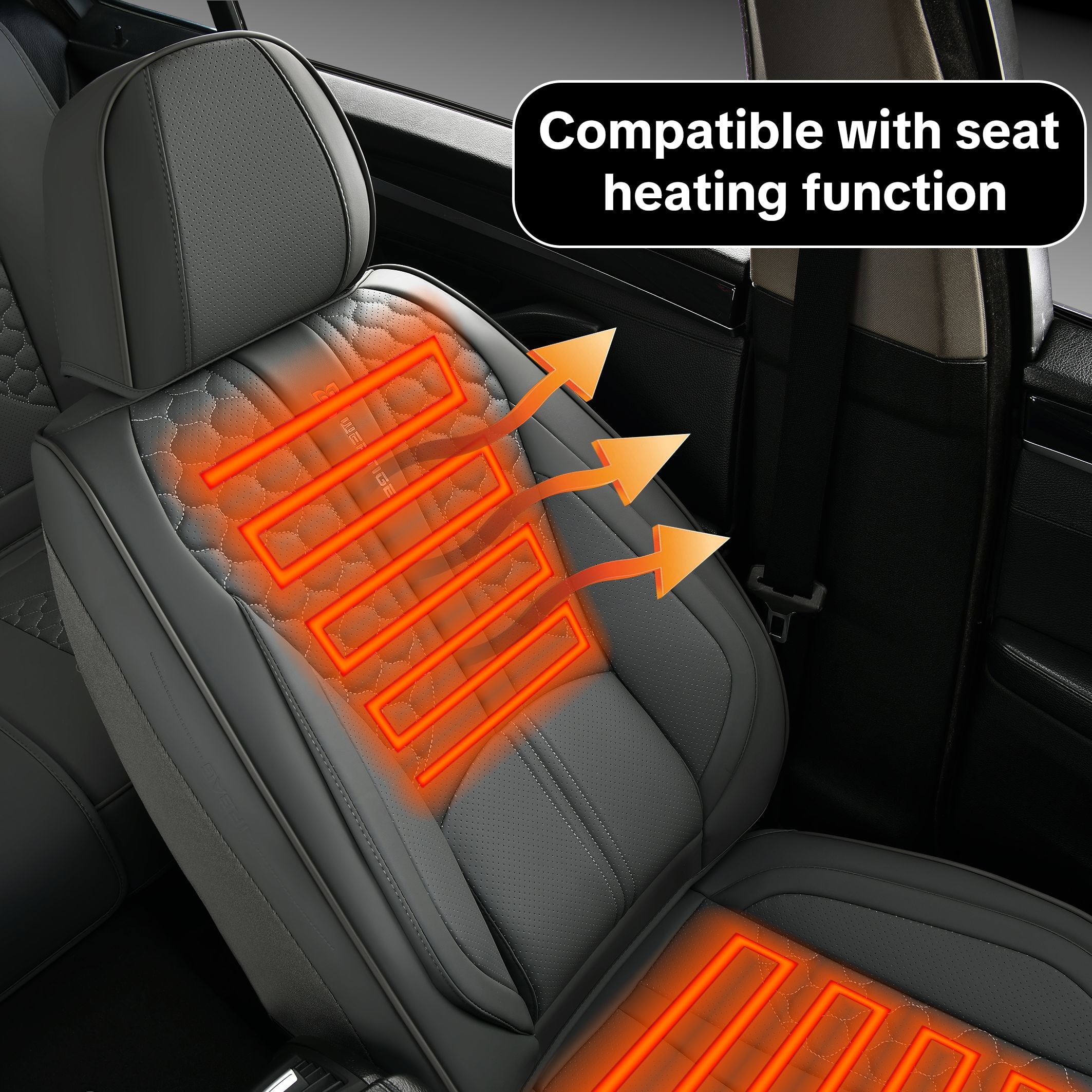 Car Seat Cover for Hyundai Kona 2018-2026, Gray Car Seat Covers, Premium Leather, Full Set of 5 Seats, Waterproof, Anti-Slip, Protect and Upgrade Seats, Beautify the Interior of Old Cars