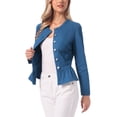thumbnail image 5 of INSPIRE CHIC Women's Denim Jackets Button Down Peplum Hem Long Sleeves Cropped Jean Jackets Peacock Blue L, 5 of 7