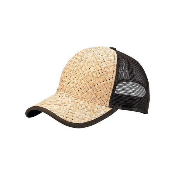 Low Profile Structured Mesh Straw Trucker Cap, Natural/Brown