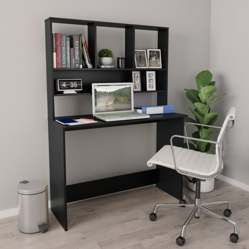 Kepooman 43" Modern Wooden Rectangle Computer Desk with Hutch & Bookshelf for Home Office, Black Kepooman 43" Modern Wooden Rectangle Computer Desk with Hutch & Bookshelf for Home Office, Black