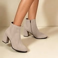 thumbnail image 2 of Puntoco Women's Block Chunky Heel Boots Pointed Toe Slip-on Ankle Boot with Zipper Shoes Beige 7, 2 of 8